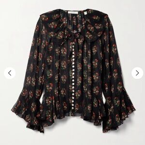 Doen Kahira ruffled floral-print silk-georgette blouse size small